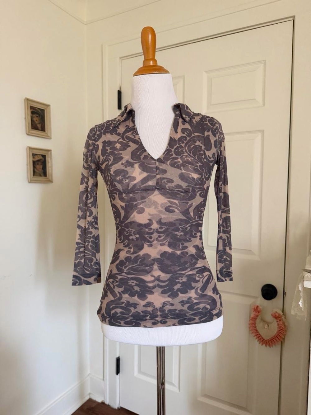 Vintage 1990s Y2K Mesh Tattoo Blouse